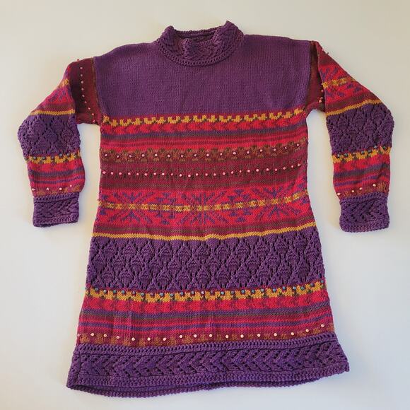 Vintage Hand Knit for The Limited Beaded Sweater Tunic Dress Size Small/Medium - Picture 1 of 7